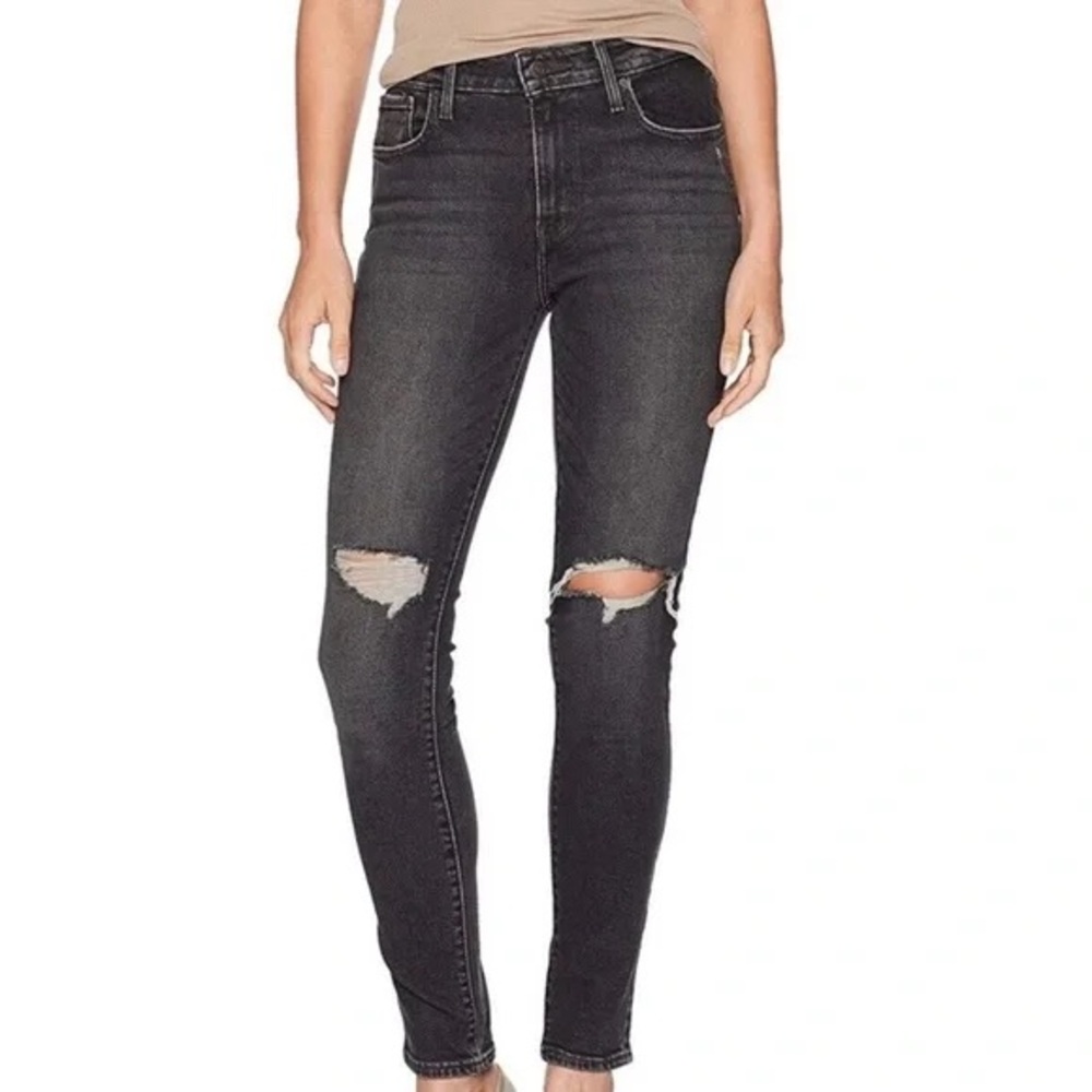 Levi Womens 721 High Rise Charcoal Wash Skinny Dipped Jeans‎ Size 26